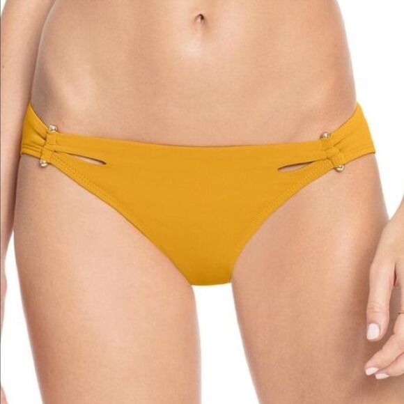 Robin Piccone Ava Luca Barbell Swim NWT Size S Mustard Yellow Bikini Bottom - Picture 1 of 4
